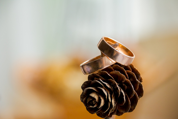 Kupferne Hochzeit: Alles, was du über das glänzende Jubiläum nach 7 Jahren wissen musst Hochzeitsjubiläen, Hochzeitsblog Zwei Eheringe, die das unzerbrechliche Band symbolisieren, das bei der Kupfernen Hochzeit nach sieben Jahren gefeiert wird.